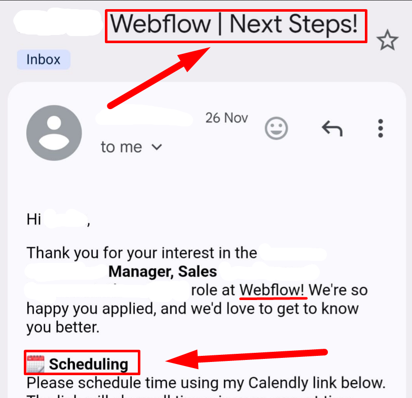 Email reply from Webflow